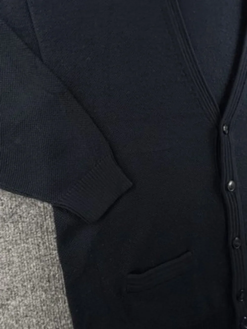 Burberry Navy Blue Cardigan V-Neck Sweater Logo 8 Men Solid Knit Long Sleeve